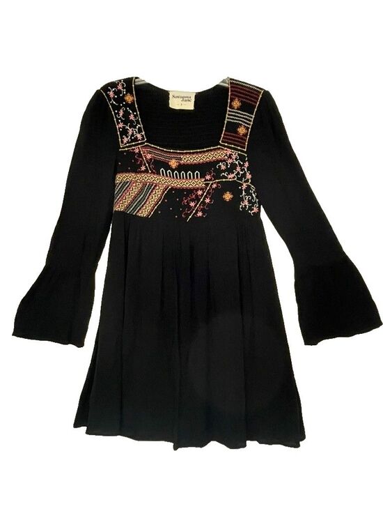 Savanna Jane Dresses & Skirts - Savanna Jane Black Embroidered Boho Dress Festival Lightweight Flare Sleeve S